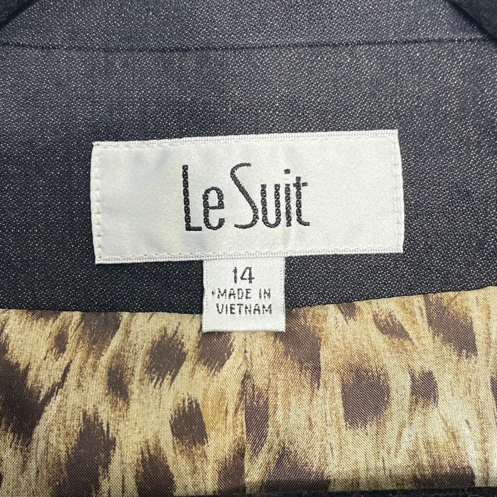 Le Suit Womens Dark Wash Denim Blazer Jacket Leopard Lining Contrast Stitch 14 - Picture 5 of 8